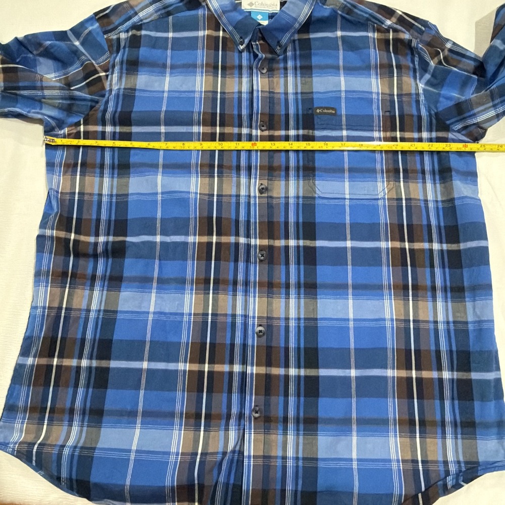 Columbia Mens XL Blue Brown Plaid Long Sleeve Button Down Outdoor Shirt - Picture 3 of 5